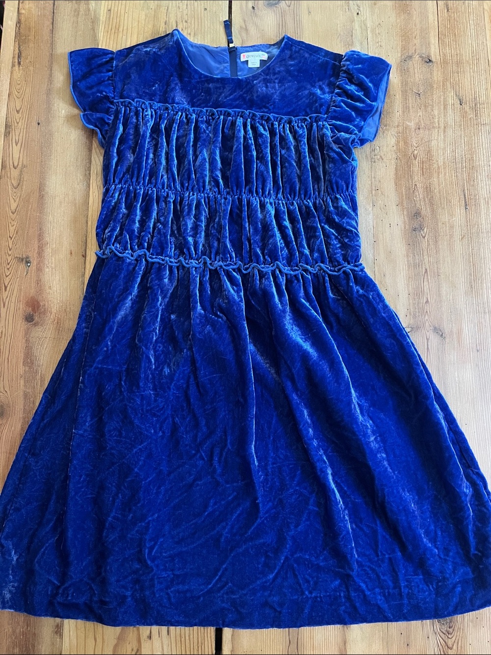 CREWCUTS 12 Holiday Blue Girls' Smocked-Waist Dress in Velvet